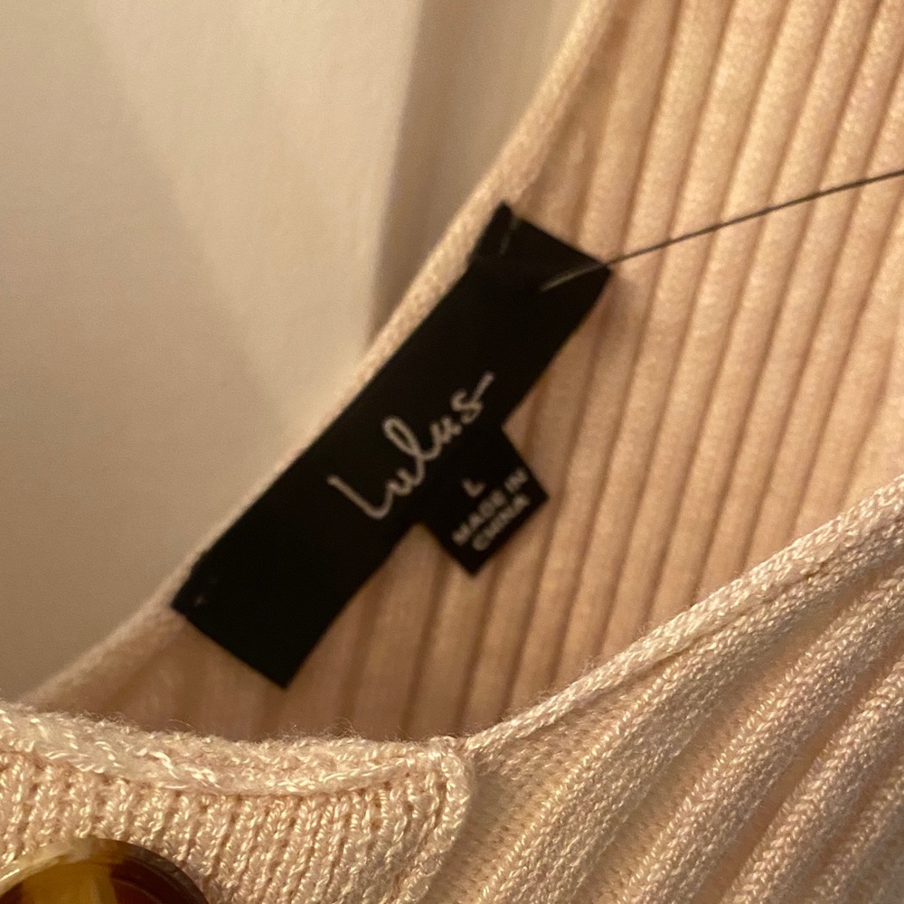 Sleeveless Cream Ribbed Button-Front Dress - Picture 3 of 6